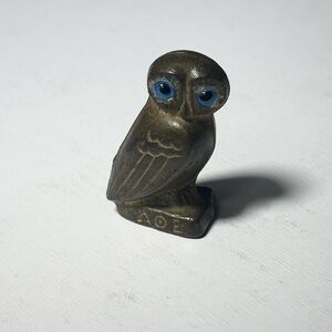 Vintage Brass Owl Figurine with Blue Glass Eyes